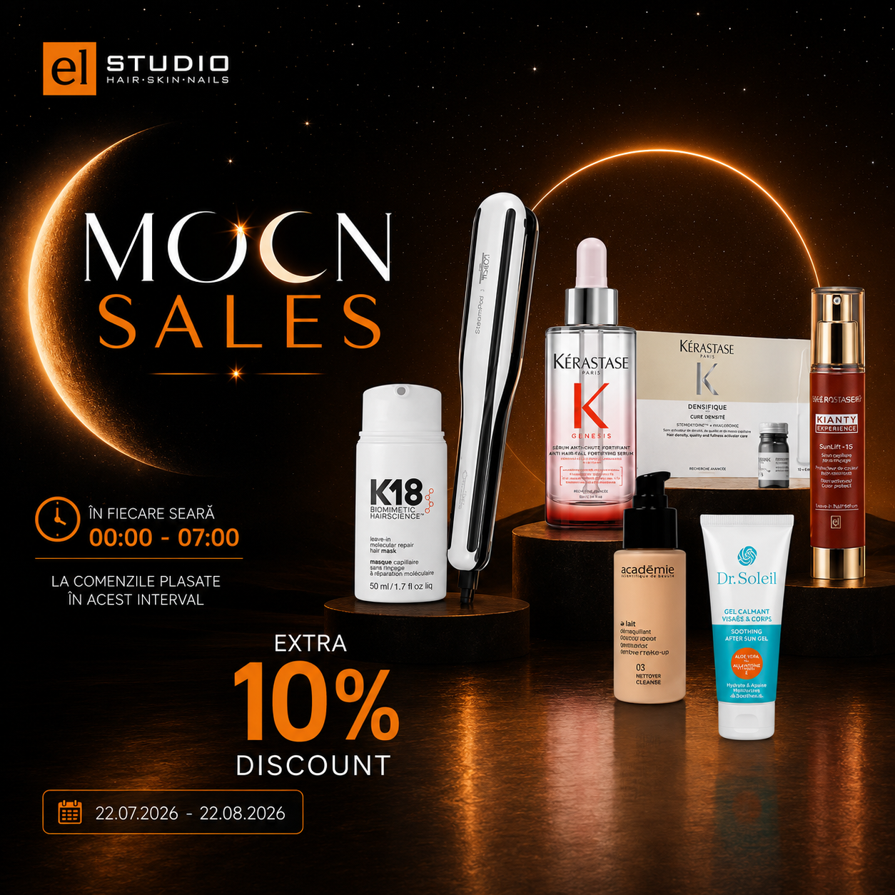 Moon Sales la EL Studio: extra 10% discount la comenzile plasate noaptea