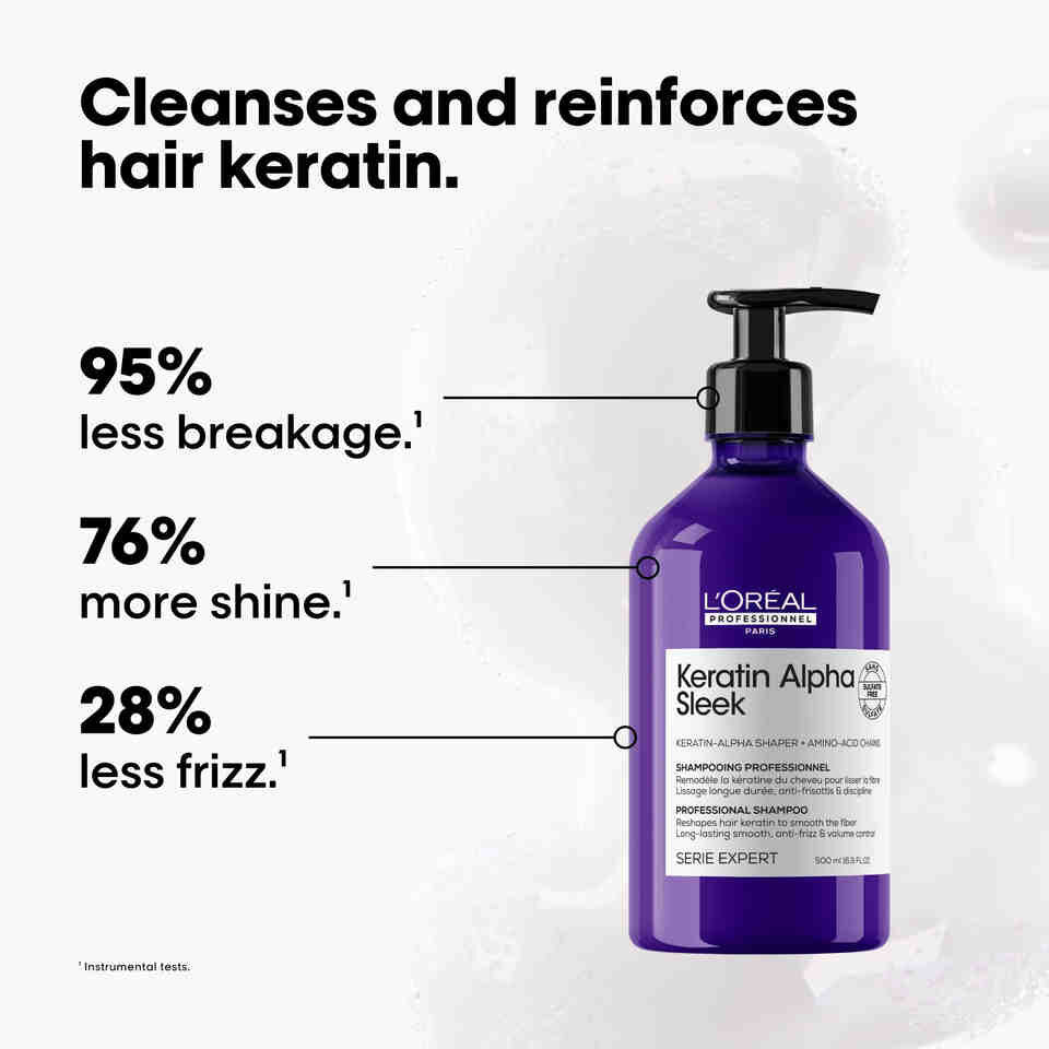 Sampon profesional pentru par matasos L’Oreal Professionnel Serie Expert Keratin Alpha Sleek 500 ml