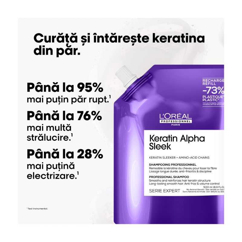 Rezerva sampon profesional pentru par matasos L’Oreal Professionnel Serie Expert Keratin Alpha Sleek 500ml