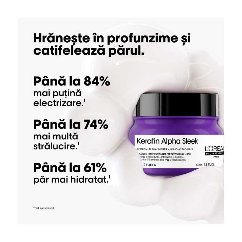 Masca profesionala pentru par matasos L’Oreal Professionnel Serie Expert Keratin Alpha Sleek 250ml