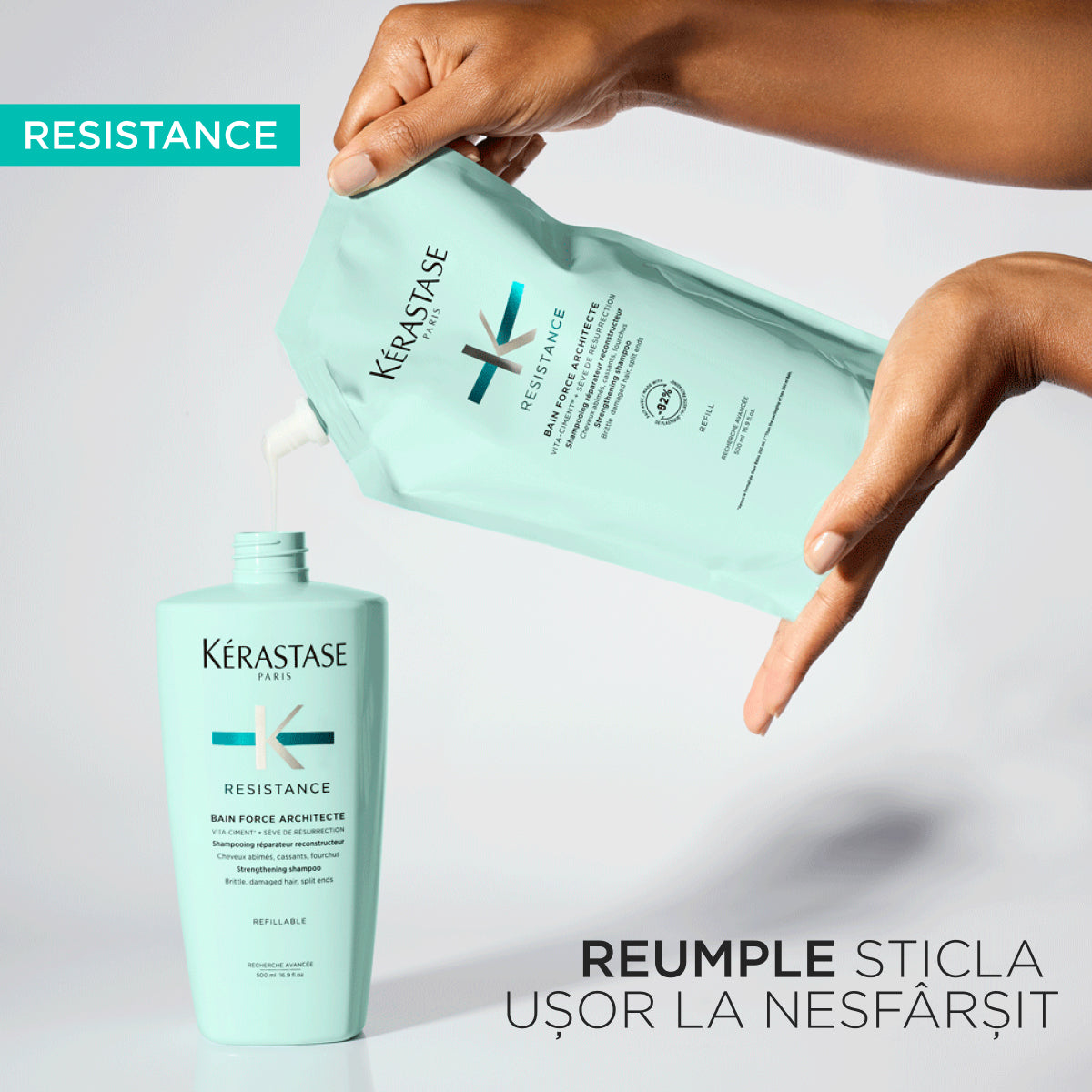 Set Kerastase Bain Force Architecte - Sampon Reincarcabil 500ml si Rezerva 500ml