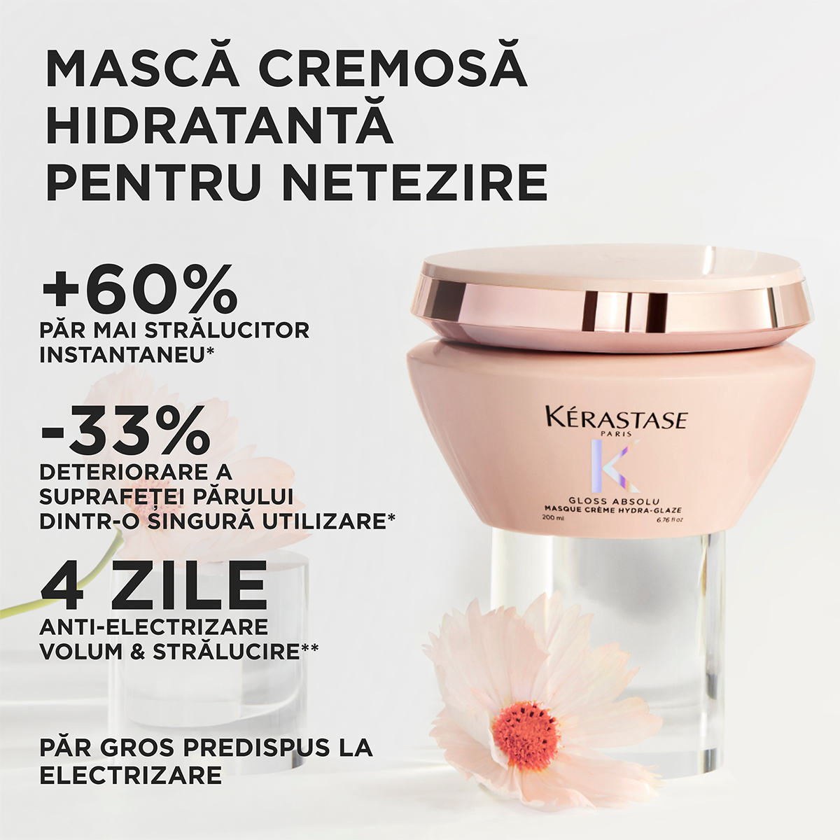 Masca Kérastase Gloss Absolu Masque Crème Hydra-Glaze pentru par gros predispus la electrizare 200 ml