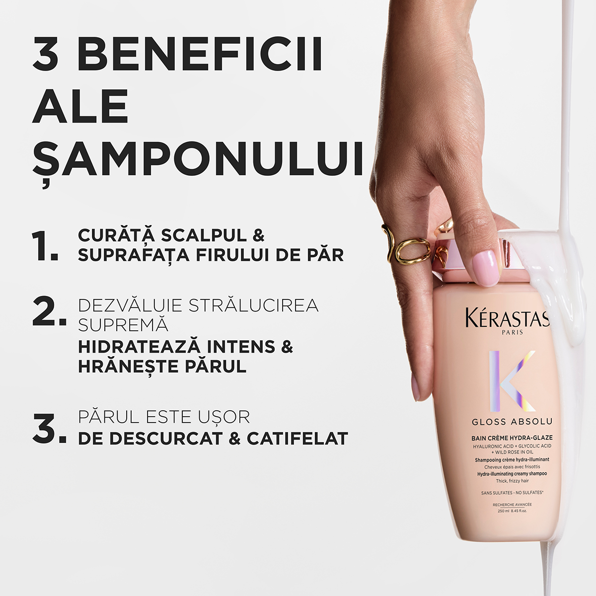 Sampon Kérastase Gloss Absolu Bain Crème Hydra-Glaze pentru par gros predispus la electrizare 250 ml
