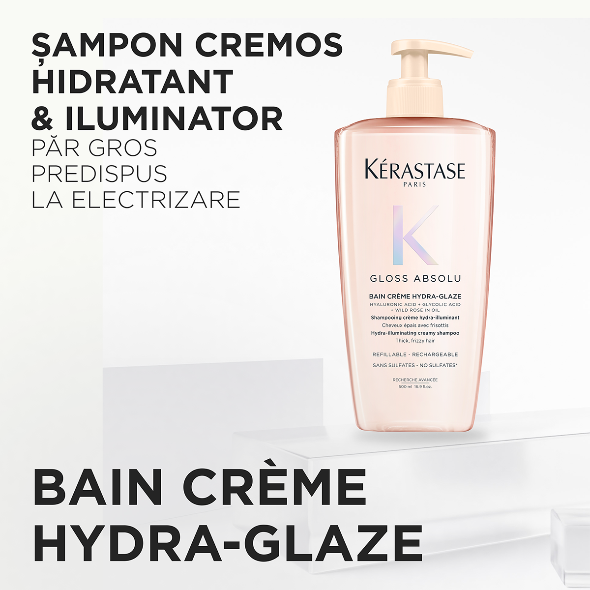 Sampon Kérastase Gloss Absolu Bain Crème Hydra-Glaze pentru par gros predispus la electrizare 500 ml