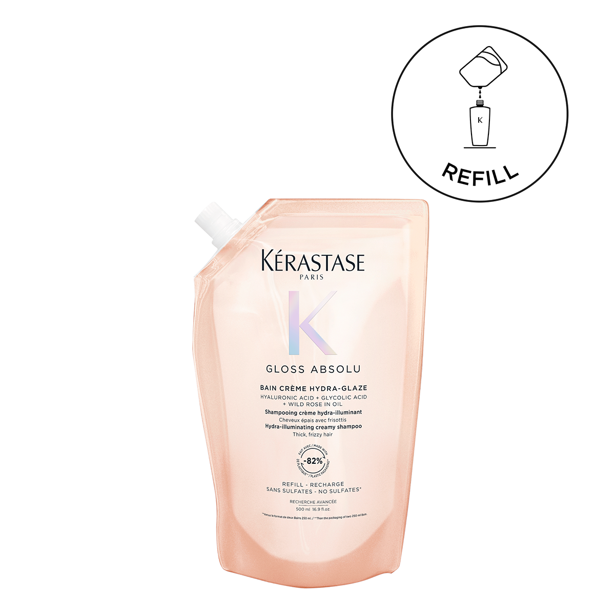Rezerva Sampon Kérastase Gloss Absolu Bain Crème Hydra-Glaze pentru par gros predispus la electrizare 500 ml