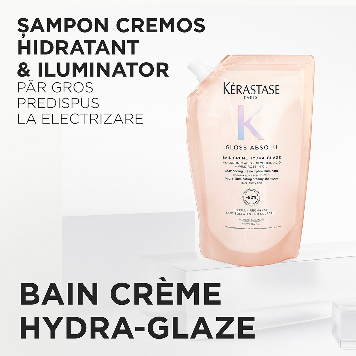 Rezerva Sampon Kérastase Gloss Absolu Bain Crème Hydra-Glaze pentru par gros predispus la electrizare 500 ml