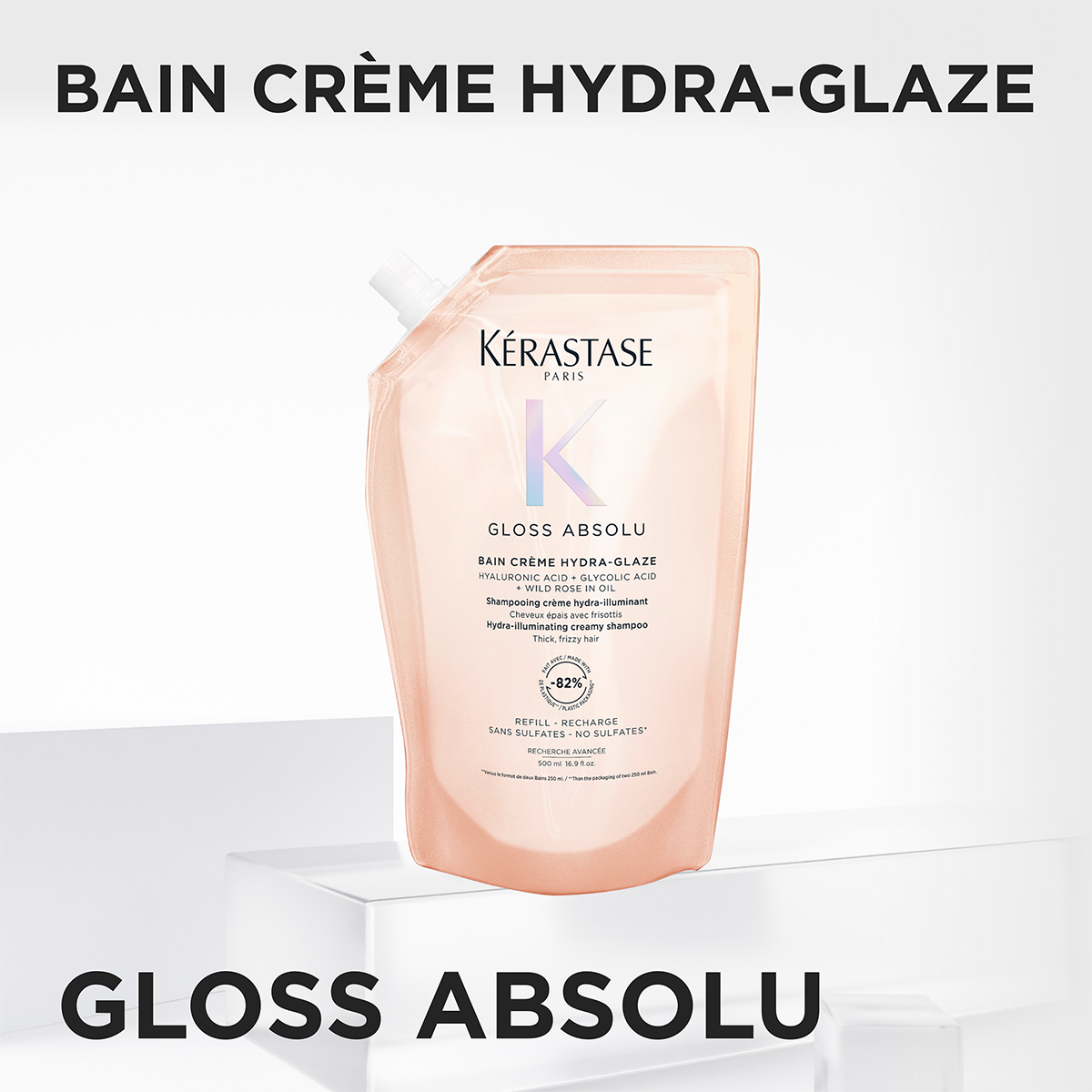 Rezerva Sampon Kérastase Gloss Absolu Bain Crème Hydra-Glaze pentru par gros predispus la electrizare 500 ml