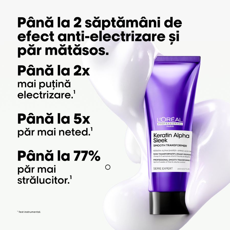 Crema-tratament profesionala pentru par matasos L’Oreal Professionnel Serie Expert Keratin Alpha Sleek 200ml