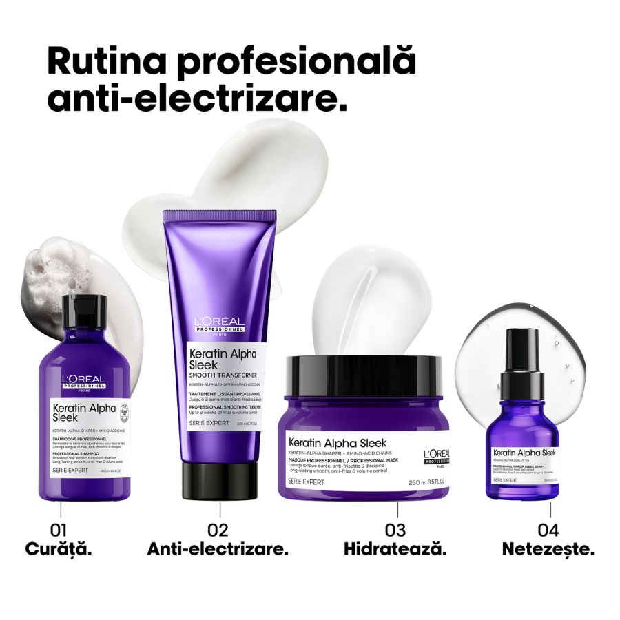 Crema-tratament profesionala pentru par matasos L’Oreal Professionnel Serie Expert Keratin Alpha Sleek 200ml