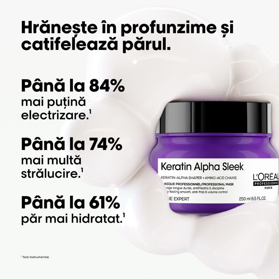 Masca profesionala pentru par matasos L’Oreal Professionnel Serie Expert Keratin Alpha Sleek 500ml