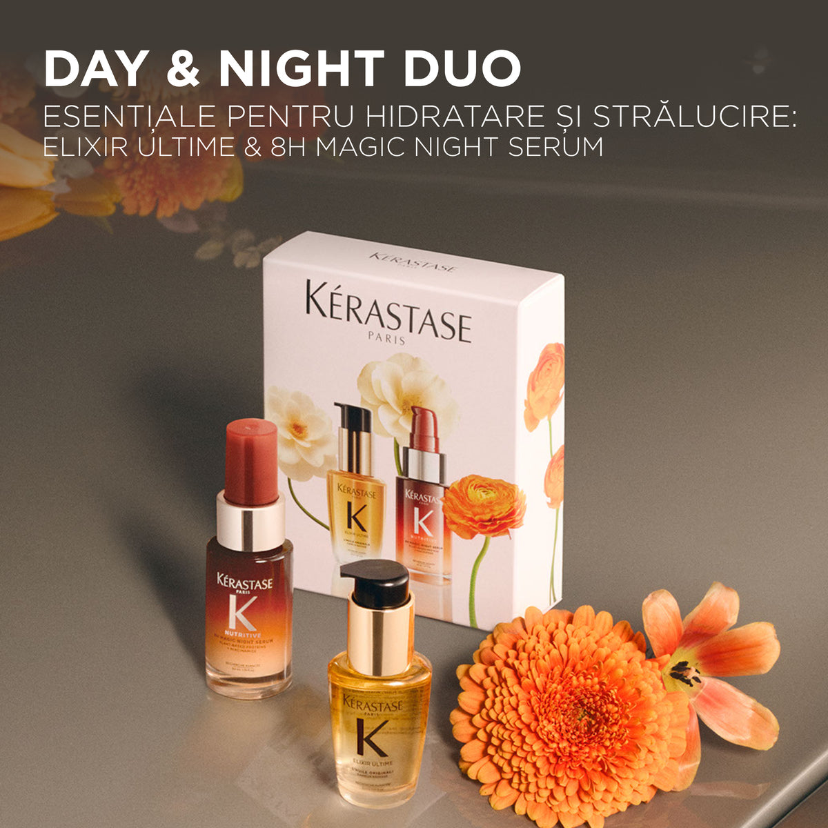 Set Kérastase MINI EMBLEMATIC Spring 2026 Serum Elixir Ultime L’HUILE ORIGINALE 30 ml + 8H MAGIC NIGHT SERUM 30 ml