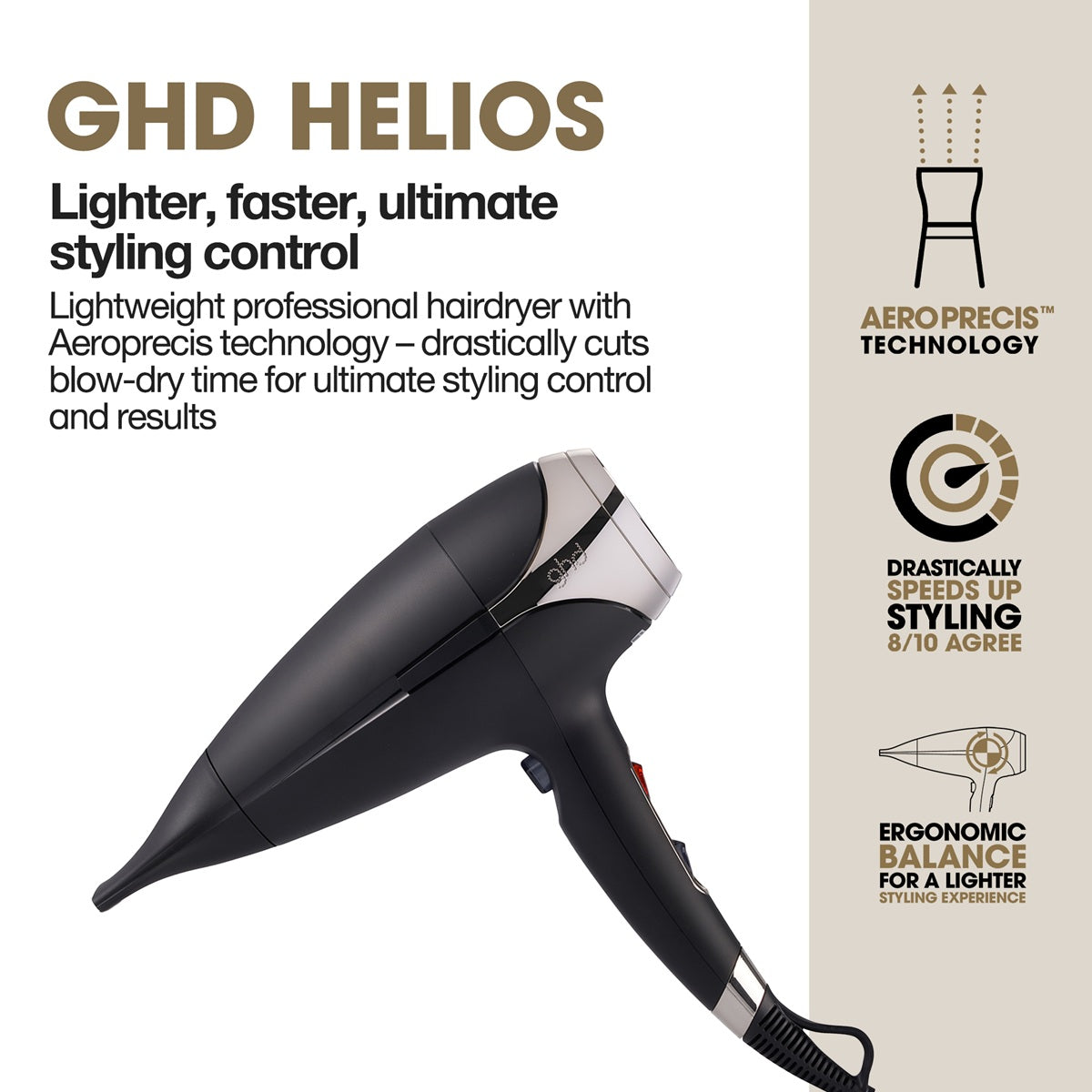 Uscator de par profesional GHD Helios, Negru