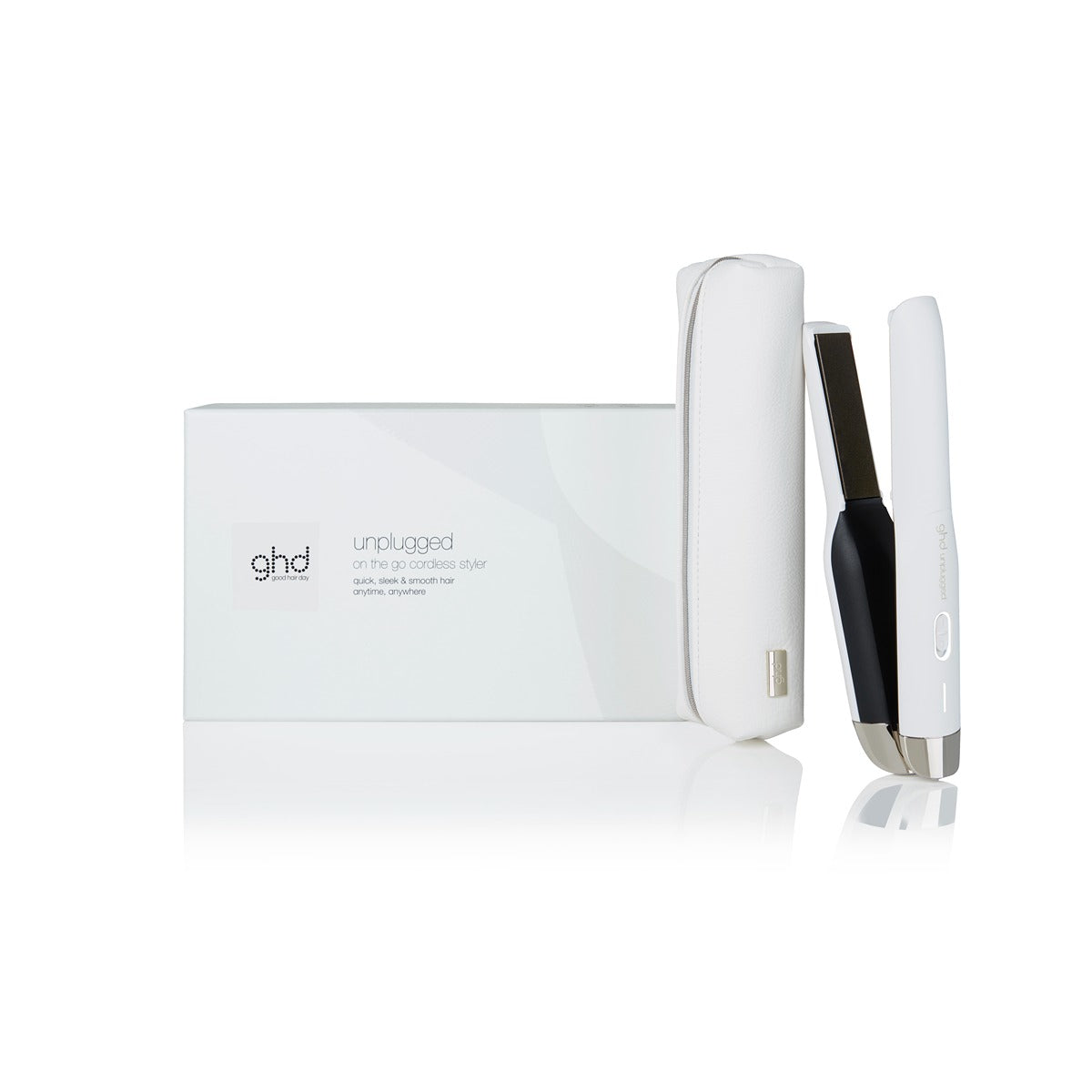 Placa de par profesionala fara fir cu tehnologie Hybrid Co-Lithium GHD Unplugged, Alb