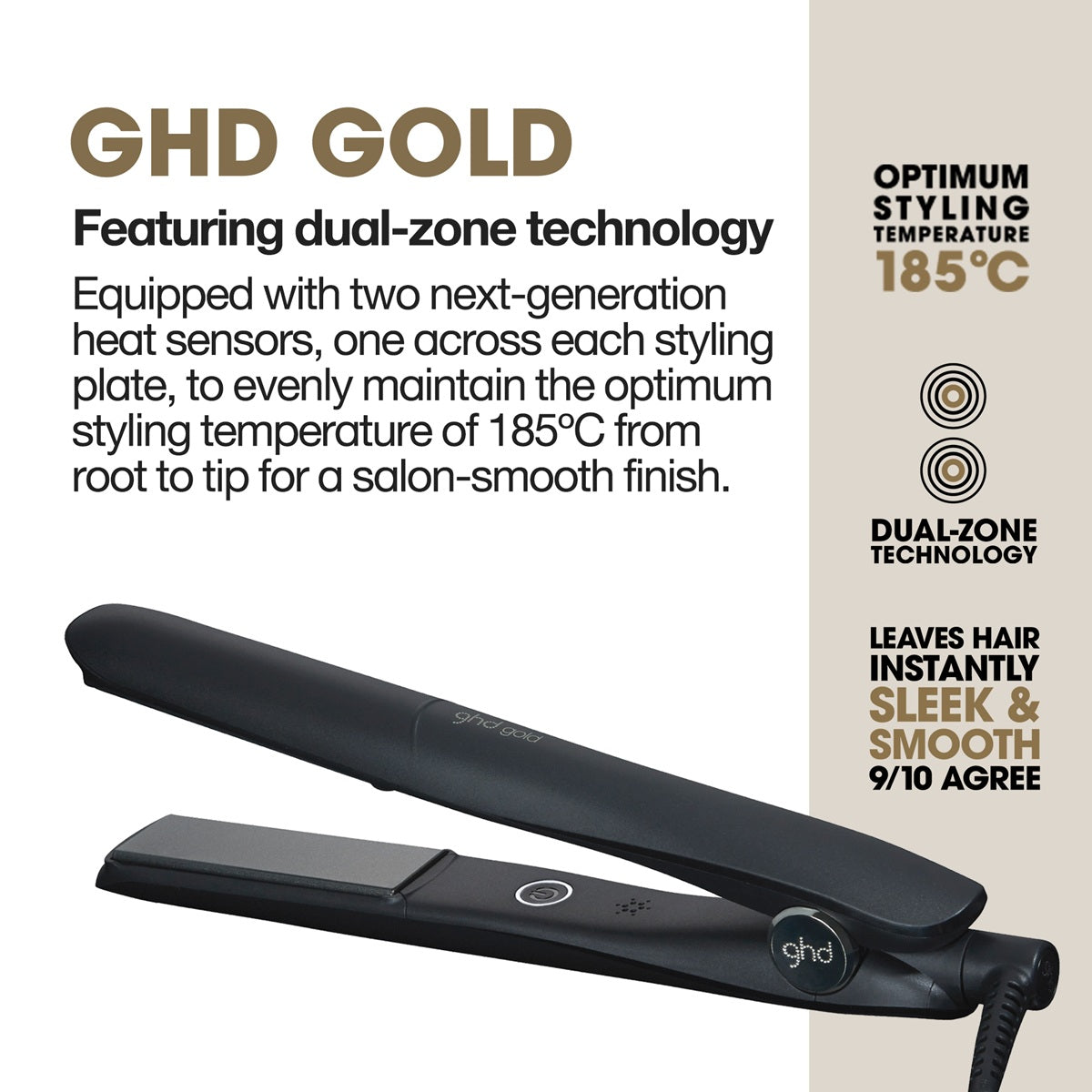 Placa de par profesionala cu tehnologia Dual-Zone GHD Gold, Negru