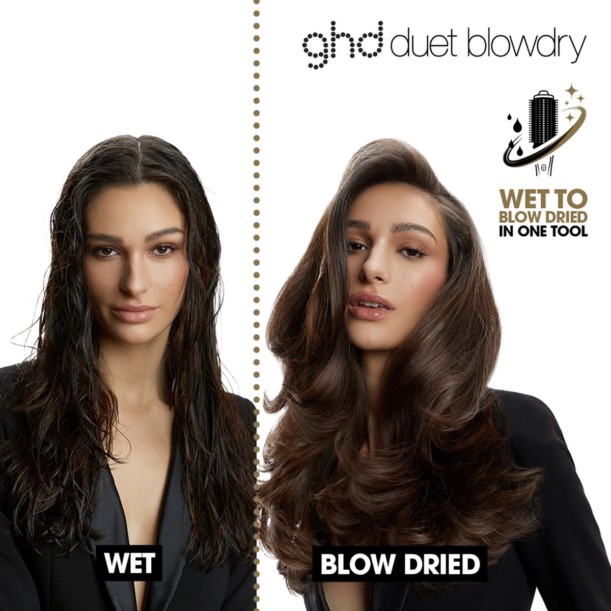 Perie de par electrica profesionala 2-in-1 pentru uscare si coafare GHD Duet Blowdry, Alb