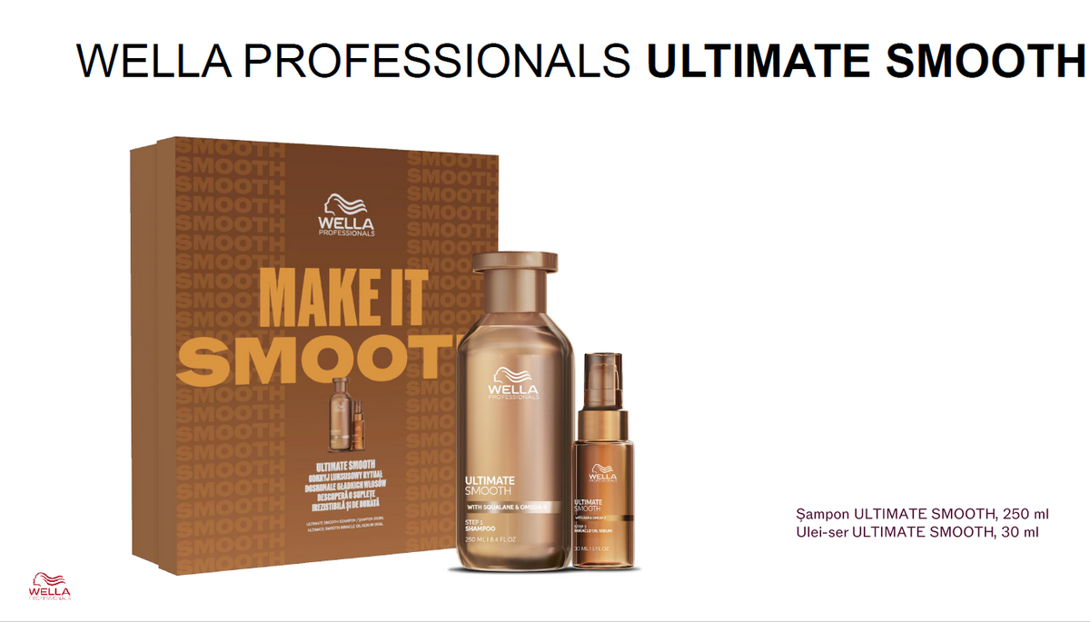 Set Wella Professionals Ultimate Smooth – Șampon 250 ml și Ulei de păr 30 ml