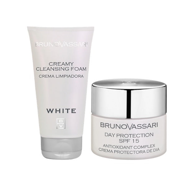 Set luminozitate Bruno Vassari: White Day Protection SPF 15 50ml + Creamy Cleansing Foam 150ml