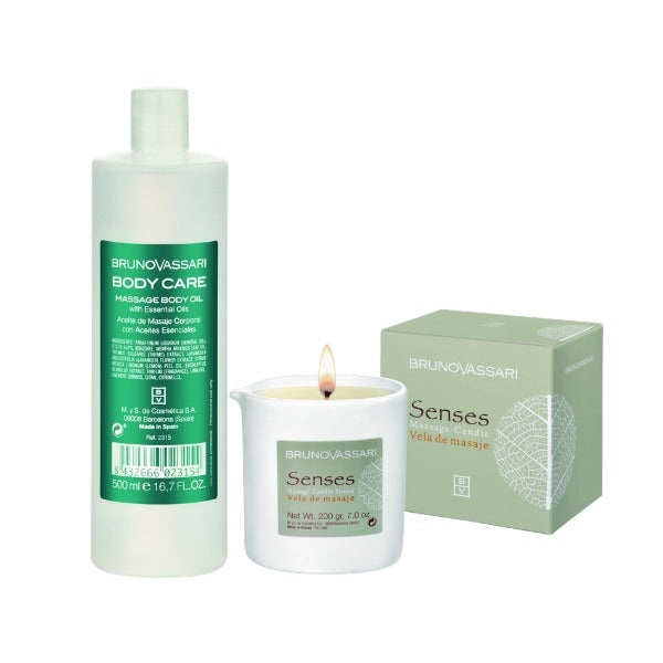 Set massage: Bruno Vassari Massage Body Oil 500ml + Lumanare Monoi 200gr