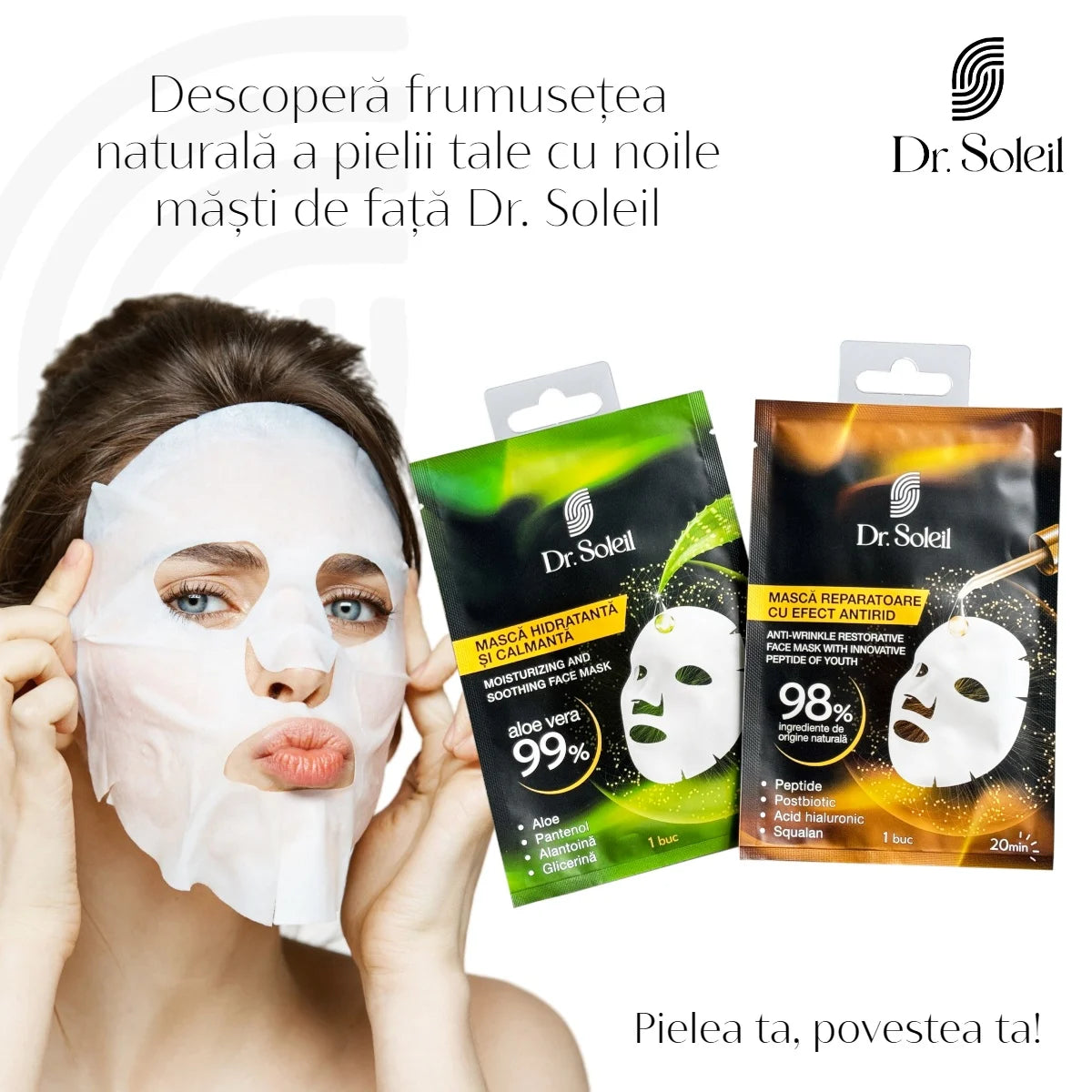 Mască față hidratantă și calmantă, 99% Aloe Vera, Dr. Soleil