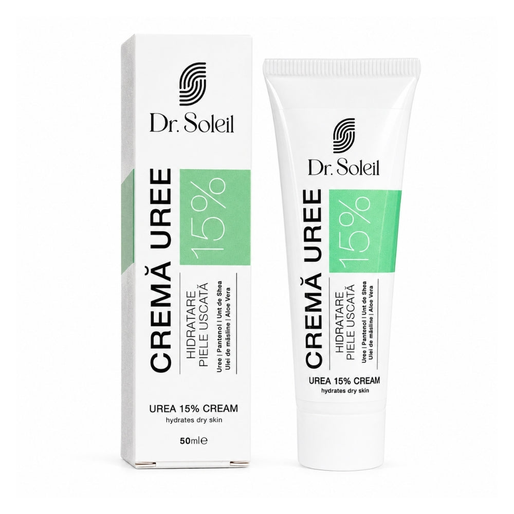 Crema Uree 15% cu Pantenol, Unt de Shea, Ulei de Masline si Aloe Vera, 50 ml, Dr. Soleil