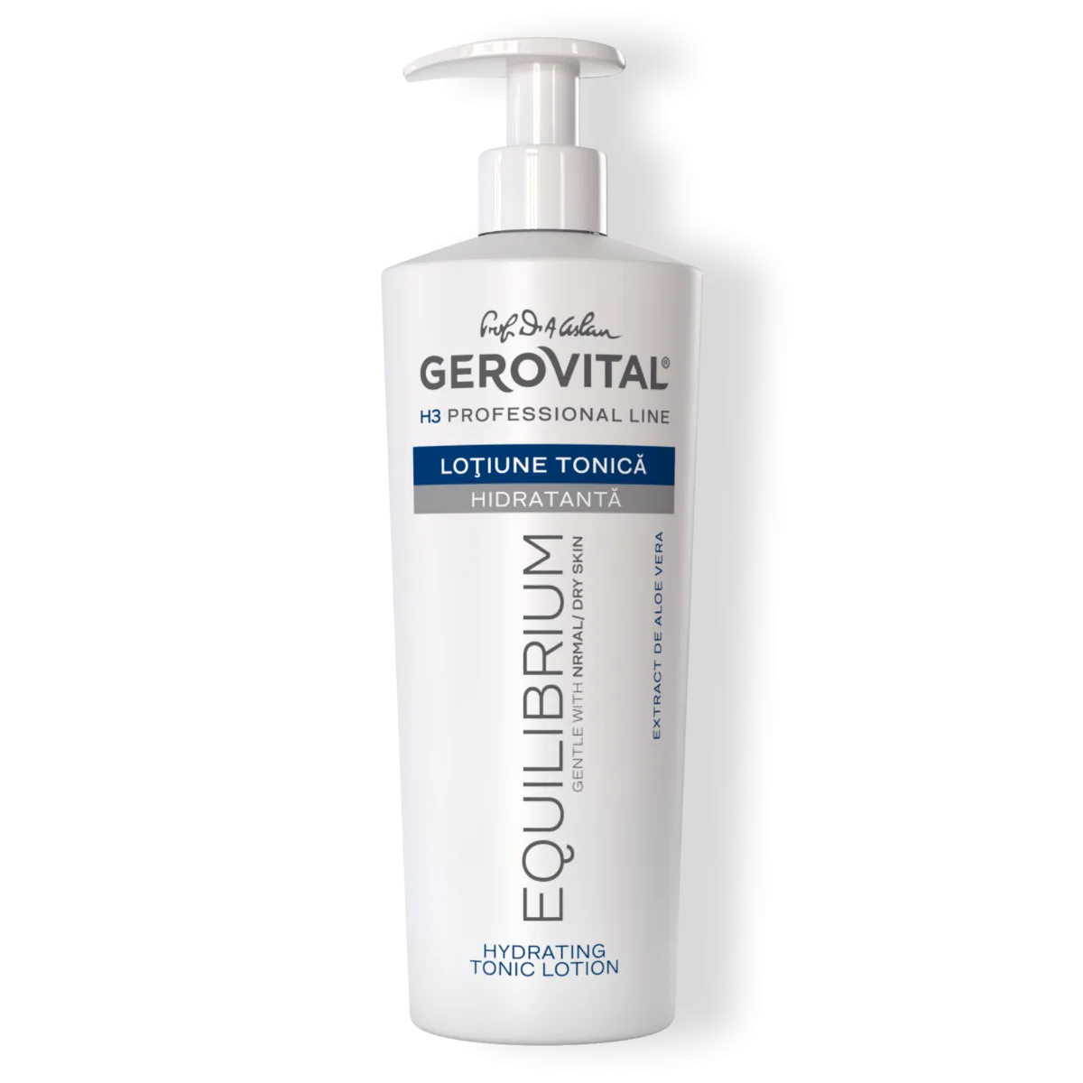 Loțiune Tonică Hidratantă cu Aloe Vera pentru Ten Uscat sau Sensibil, Gerovital H3 Equilibrium, 500 ml