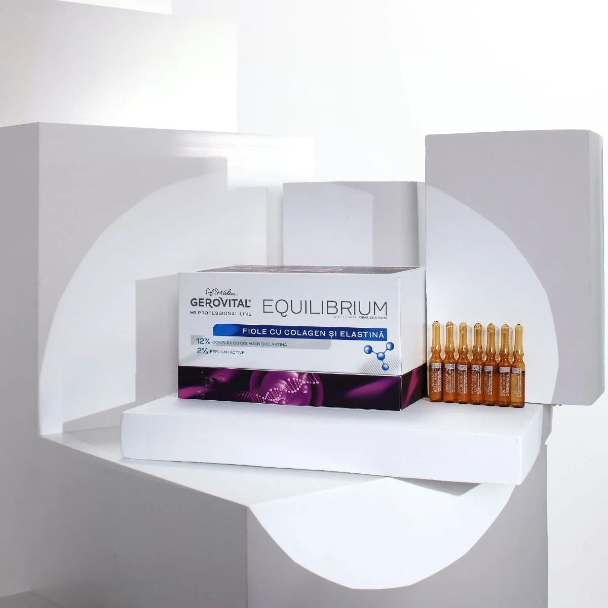 Fiole cu Colagen și Elastină 12% Complex Marin pentru Elasticitate și Reducerea Ridurilor, Gerovital H3 Equilibrium, 20 fiole x 2 ml