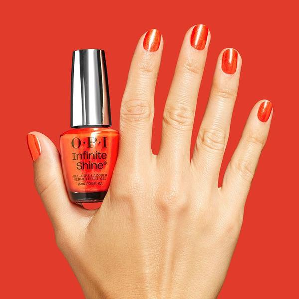 Lac de unghii cu efect de gel OPI Infinite Shine, The New OPIcons Collection, Shock Em Orange, 15 ml