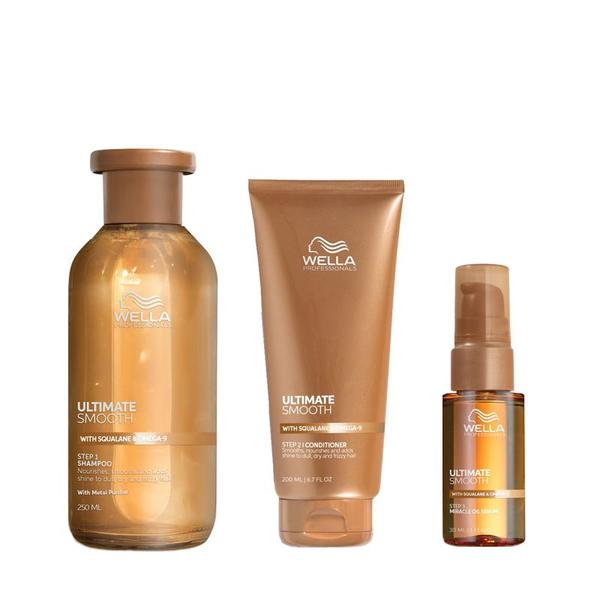 Set cadou Wella Professionals Ultimate Smooth – Șampon 250 ml, Balsam 200 ml și Ulei 30 ml
