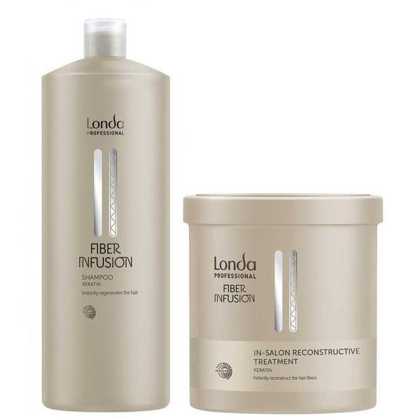 Pachet Reconstructiv cu Keratina - Londa Professional Fiber Infusion: Sampon 1000 ml, Tratament 750 ml