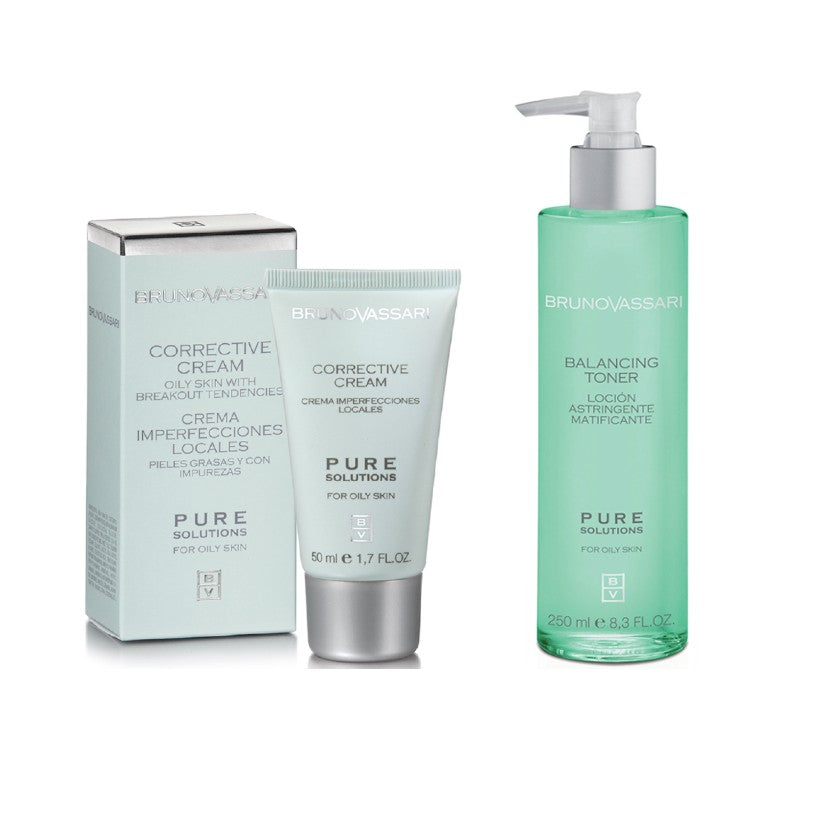 Set anti-imperfectiuni Bruno Vassari: Corrective Cream Pure Solution 50ml + Balancing Toner 250ml
