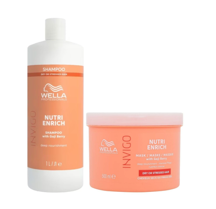 Set Wella Invigo Nutri Enrich pentru par deteriorat: Sampon 1000ml + Masca 500ml