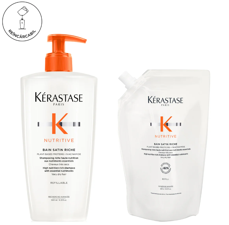 Set Kerastase Nutritive Bain Satin Riche - Sampon Reincarcabil 500ml si Rezerva 500ml